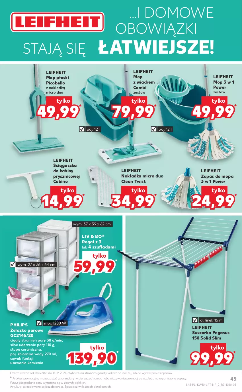 Gazetka promocyjna Kaufland - OFERTA TYGODNIA - ważna 11.03 do 17.03.2021 - strona 45 - produkty: Asus, Bell, Gra, Mop, Philips, Regał, Rum, Suszarka, Top