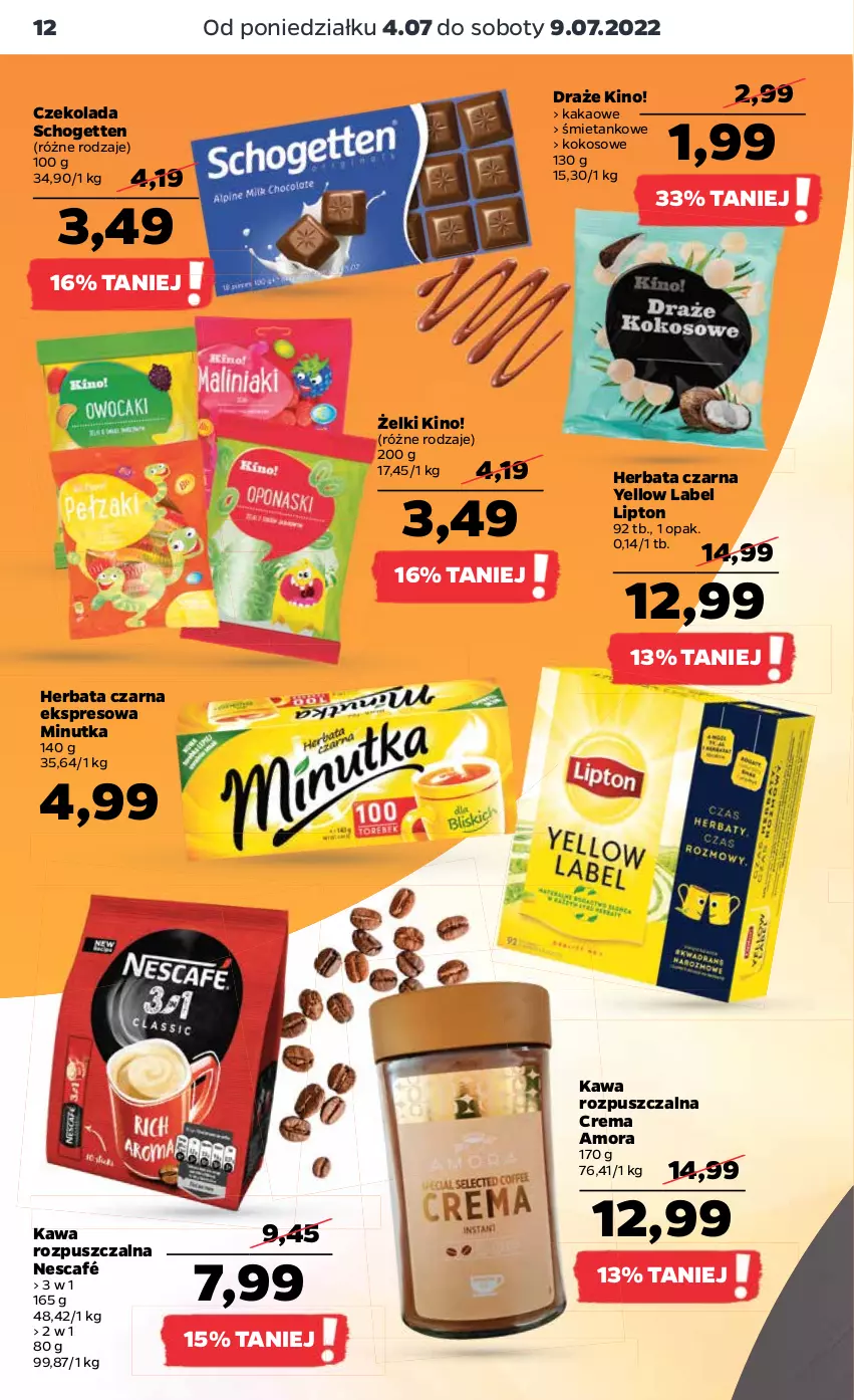 Gazetka promocyjna Netto - Artykuły spożywcze - ważna 04.07 do 09.07.2022 - strona 12 - produkty: Czekolada, Herbata, Herbata czarna, Kakao, Kawa, Kawa rozpuszczalna, Kokos, Lipton, Nescafé, Schogetten