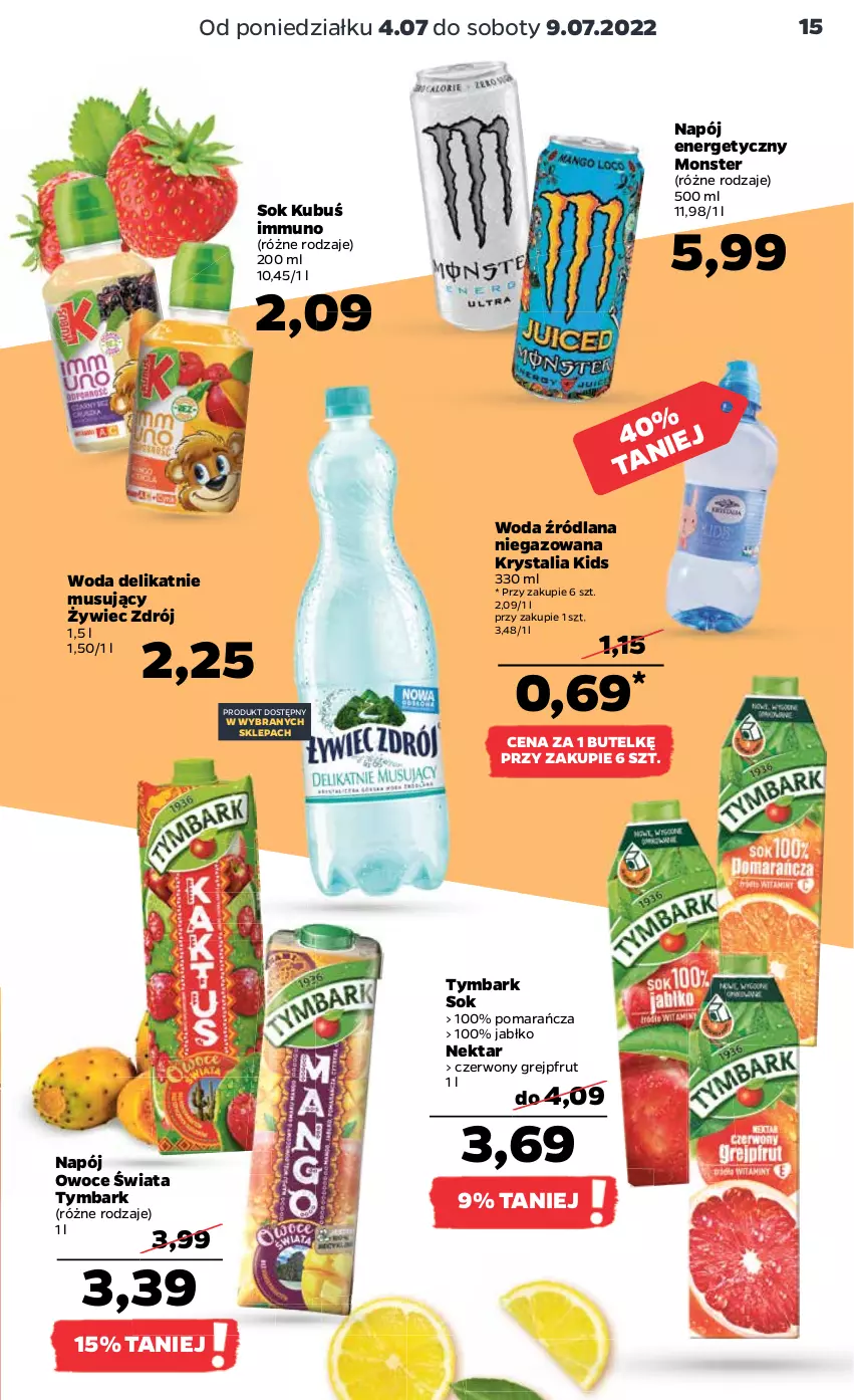 Gazetka promocyjna Netto - Artykuły spożywcze - ważna 04.07 do 09.07.2022 - strona 15 - produkty: Grejpfrut, Kubuś, LANA, Mus, Napój, Napój energetyczny, Nektar, Owoce, Sok, Tymbark, Woda