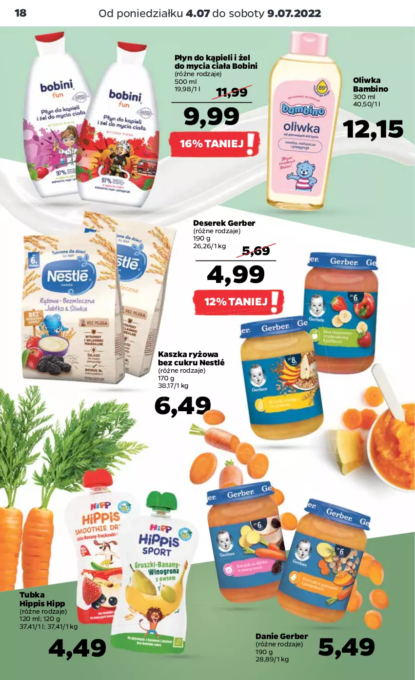 Gazetka promocyjna Netto - Artykuły spożywcze - ważna 04.07 do 09.07.2022 - strona 18 - produkty: Deser, Gerber, HiPP, Nestlé, Płyn do kąpieli, Ryż, Ser, Serek