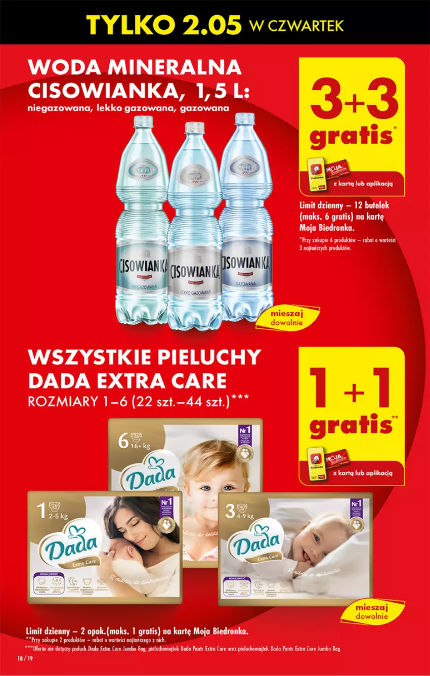 Gazetka promocyjna Biedronka - Od czwartku - ważna 02.05 do 08.05.2024 - strona 18 - produkty: Cisowianka, Dada, Dron, Gra, O Bag, Pieluchy, Woda, Woda mineralna