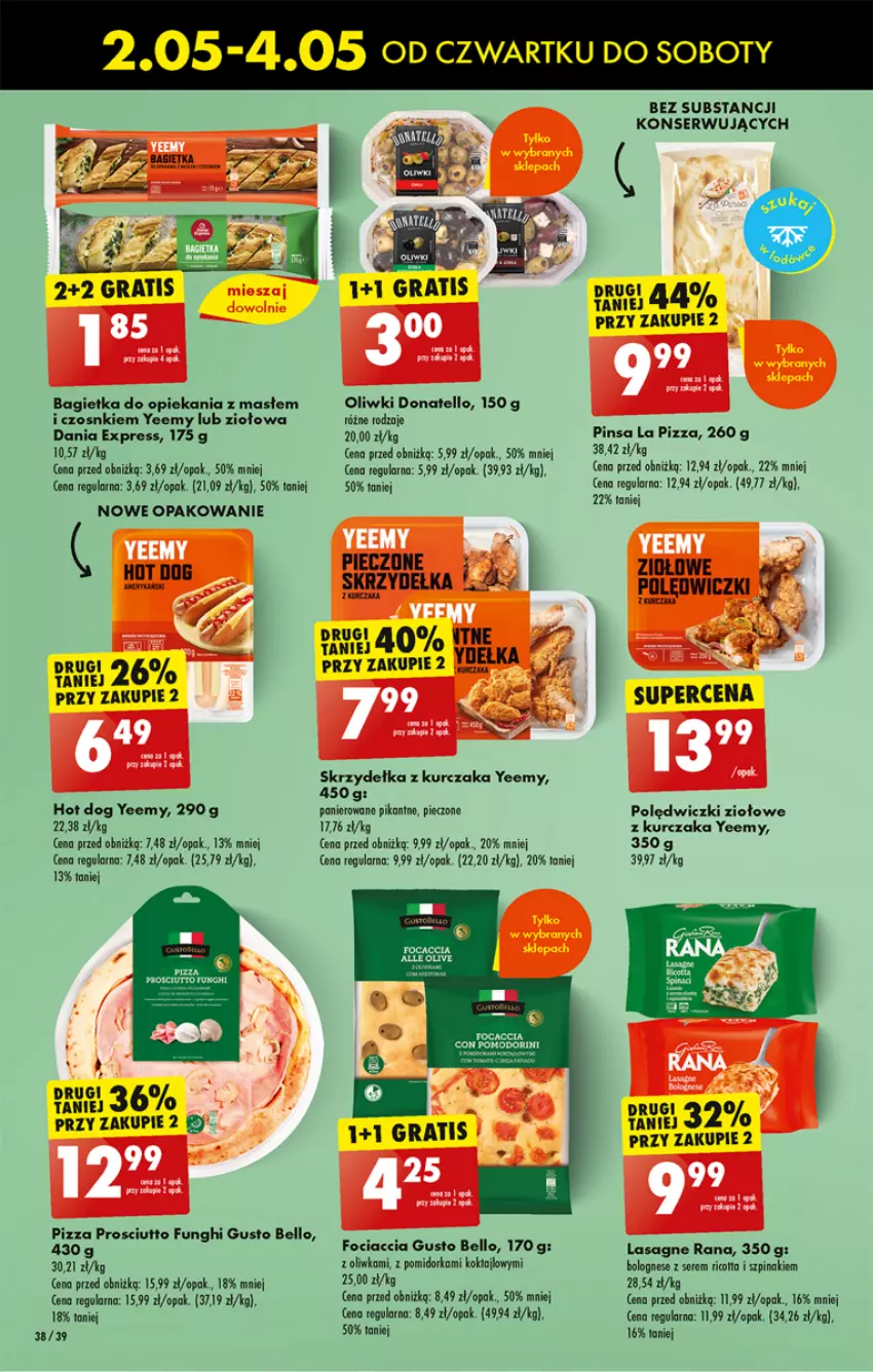 Gazetka promocyjna Biedronka - Od czwartku - ważna 02.05 do 08.05.2024 - strona 42 - produkty: Bagietka, Bell, Gra, Hot dog, Kurczak, Lasagne, Oliwki, Orka, Piec, Pizza, Prosciutto, Ser, Skrzydełka z kurczaka, Szpinak, Taca