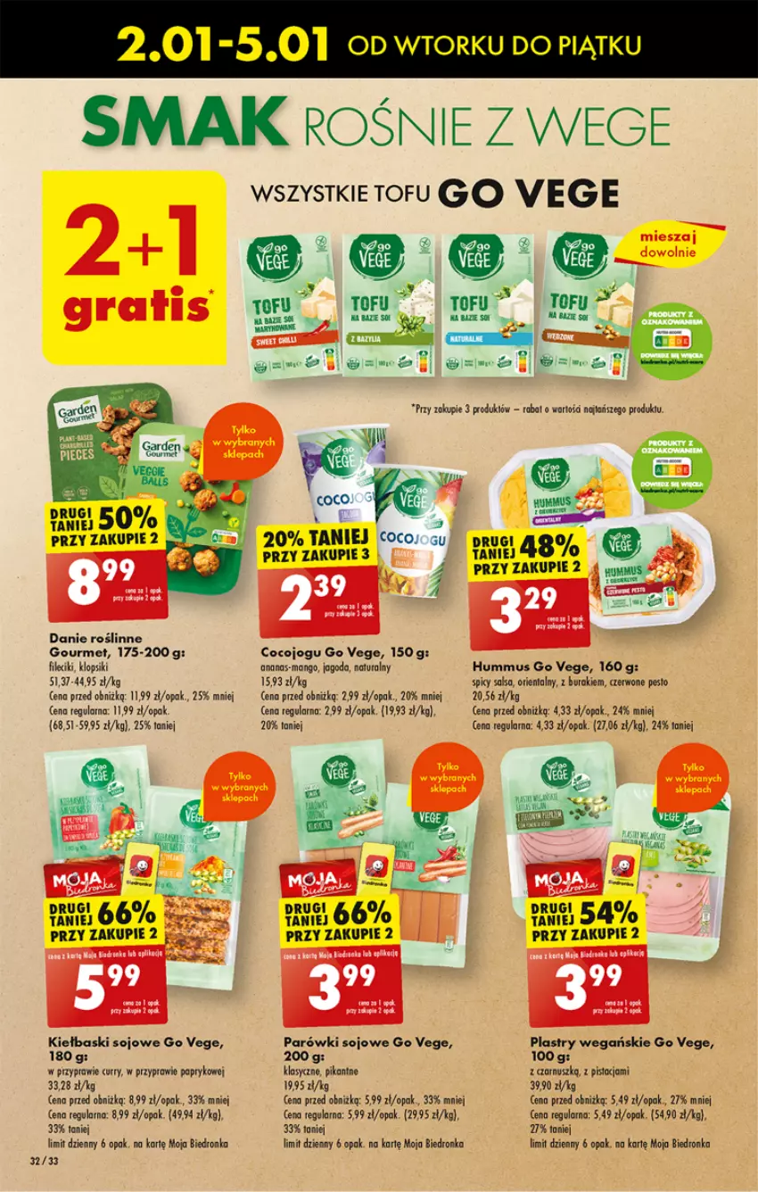 Gazetka promocyjna Biedronka - Od poniedzialku - ważna 08.01 do 13.01.2024 - strona 34 - produkty: Buraki, Dres, Dron, Hummus, Mango, Mus, Parówki, Pesto, Tofu