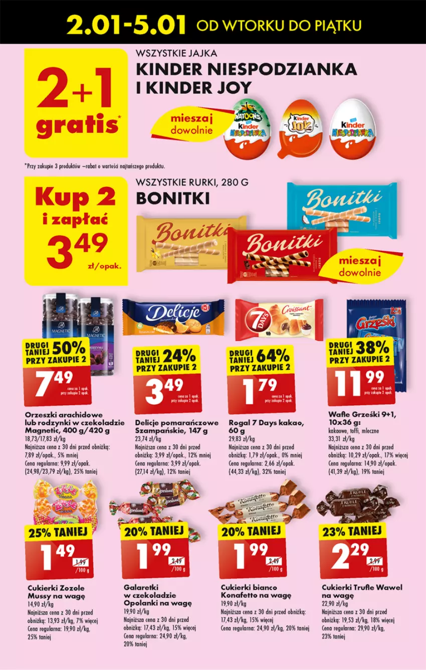 Gazetka promocyjna Biedronka - Od poniedzialku - ważna 08.01 do 13.01.2024 - strona 41 - produkty: 7 Days, Bonitki, Cukier, Cukierki, Delicje, Gala, Galaretki, Grześki, Kakao, Kinder, Lanki, LG, Mus, Orzeszki, Por, Rodzynki, Rurki, Wafle, Wawel