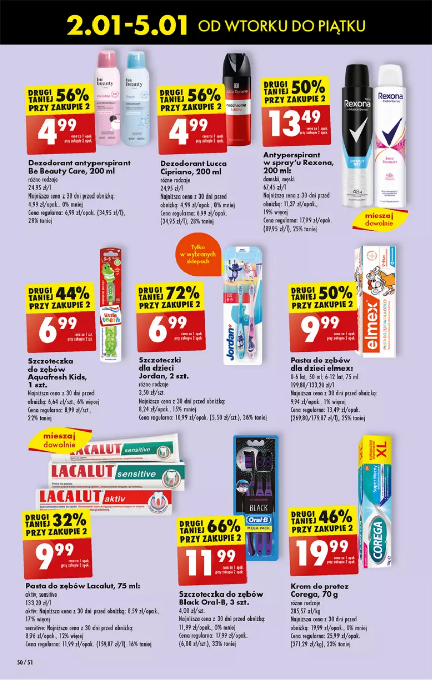 Gazetka promocyjna Biedronka - Od poniedzialku - ważna 08.01 do 13.01.2024 - strona 52 - produkty: Antyperspirant, Aquafresh, Be Be, Corega, Dezodorant, Dzieci, Elmex, Lacalut, Lack, Pasta do zębów, Rexona, Szczoteczka, Szczoteczka do zębów