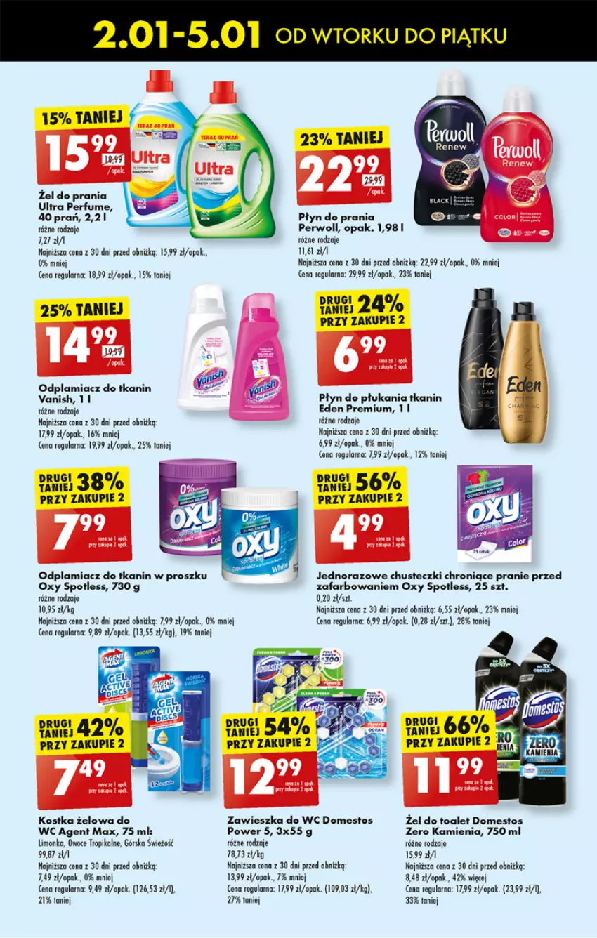 Gazetka promocyjna Biedronka - Od poniedzialku - ważna 08.01 do 13.01.2024 - strona 55 - produkty: Chusteczki, Domestos, Fa, Limonka, Odplamiacz, Owoce, Perfum, Perwoll, Płyn do płukania, Vanish, Zawieszka do wc