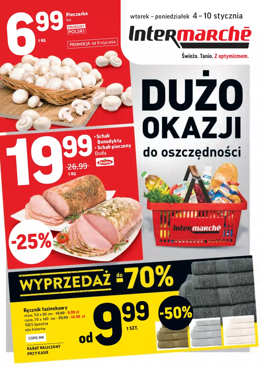 Gazetka promocyjna Intermarche - 4 Stycznia - ważna 04.01 do 10.01.2022 - strona 1 - produkty: Duda, Piec, Pieczarka, Ręcznik, Schab pieczony