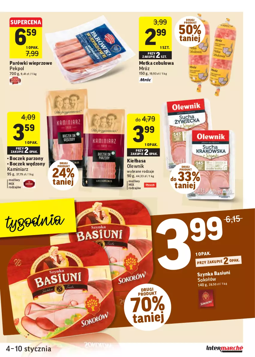 Gazetka promocyjna Intermarche - 4 Stycznia - ważna 04.01 do 10.01.2022 - strona 13 - produkty: Boczek, Kiełbasa, Olewnik, Parówki, Pekpol, Sok