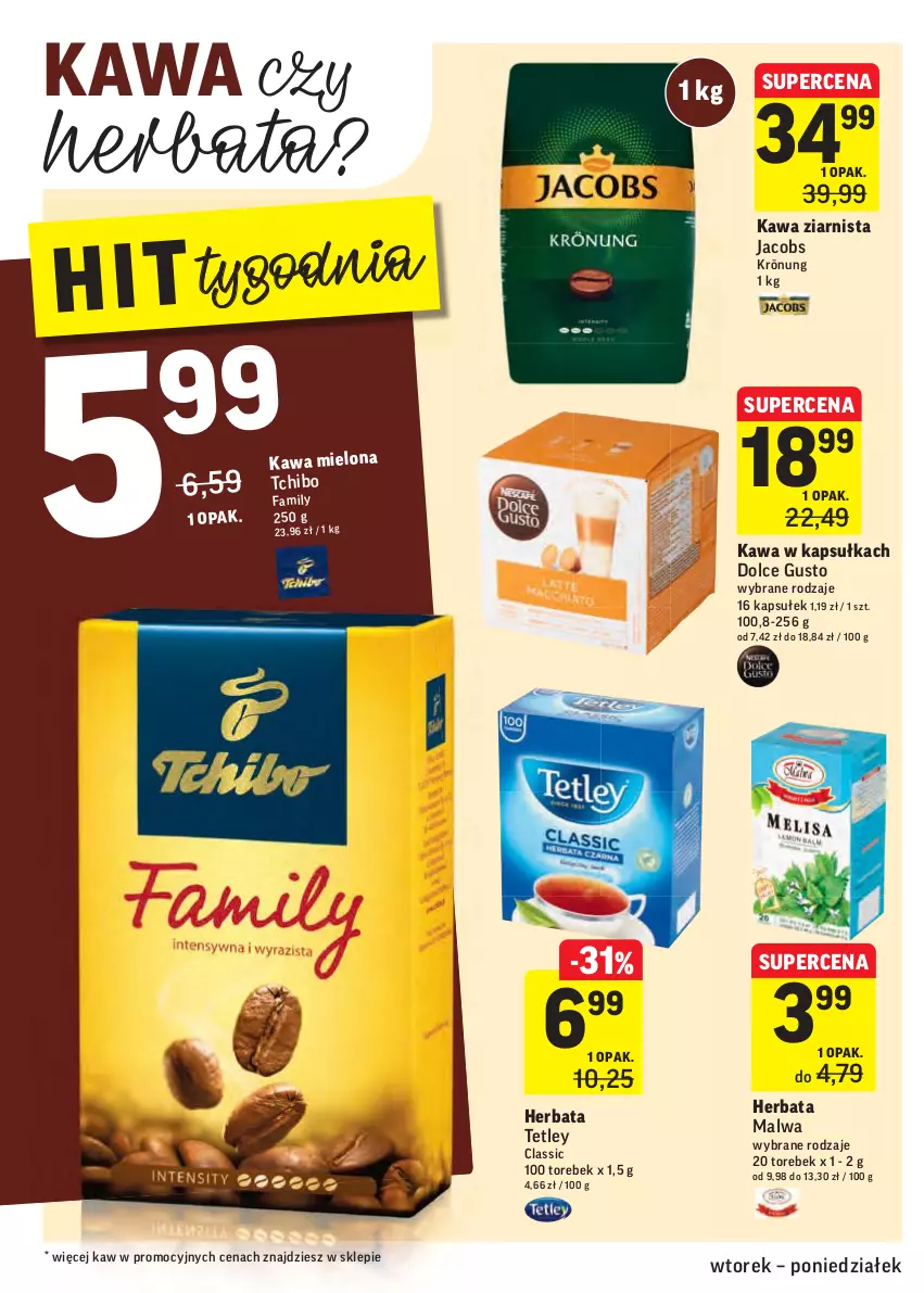 Gazetka promocyjna Intermarche - 4 Stycznia - ważna 04.01 do 10.01.2022 - strona 20 - produkty: Dolce Gusto, Fa, Herbata, Jacobs, Jacobs Krönung, Kawa, Kawa mielona, Kawa ziarnista, Tchibo, Tetley