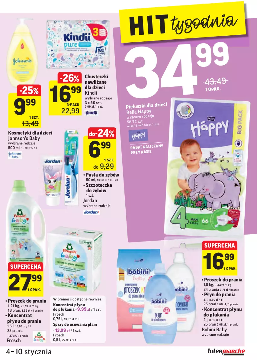 Gazetka promocyjna Intermarche - 4 Stycznia - ważna 04.01 do 10.01.2022 - strona 23 - produkty: Bell, Bella, Chusteczki, Dzieci, Frosch, Johnson's, Johnson's Baby, Kindii, Kosmetyki dla dzieci, Pasta do zębów, Płyn do prania, Proszek do prania, Szczoteczka, Szczoteczka do zębów