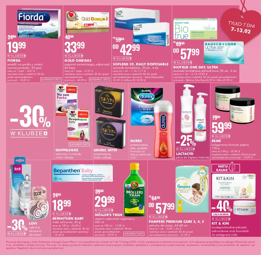 Gazetka promocyjna Super Pharm - Gazetka - ważna 07.02 do 13.02.2023 - strona 11 - produkty: Bepanthen, Doppelherz, Durex, Dzieci, Fiorda, Gra, Kolagen, Kosmetyki do pielęgnacji, Lactacyd, Lovi, Pampers, Pastylki, Pieluchy, Por, Prezerwatyw, Skyn, Soczewki kontaktowe, Suplement diety, Tran, Unimil