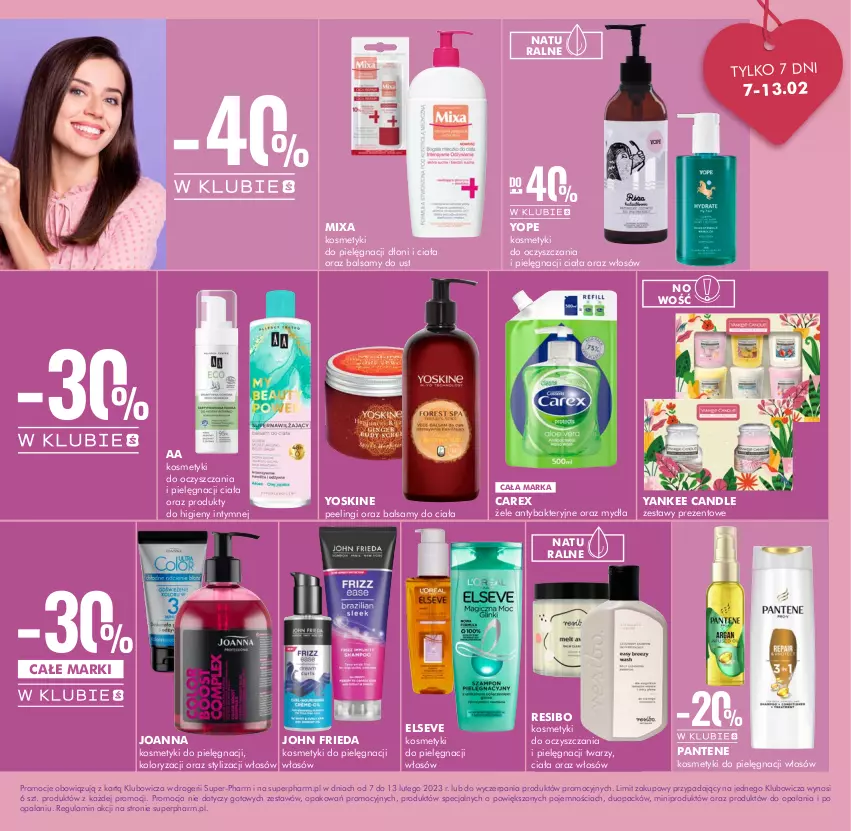 Gazetka promocyjna Super Pharm - Gazetka - ważna 07.02 do 13.02.2023 - strona 8 - produkty: Elseve, Joanna, John frieda, Kosmetyki do pielęgnacji, Mixa, Pantene, Peeling, Yope, Yoskine