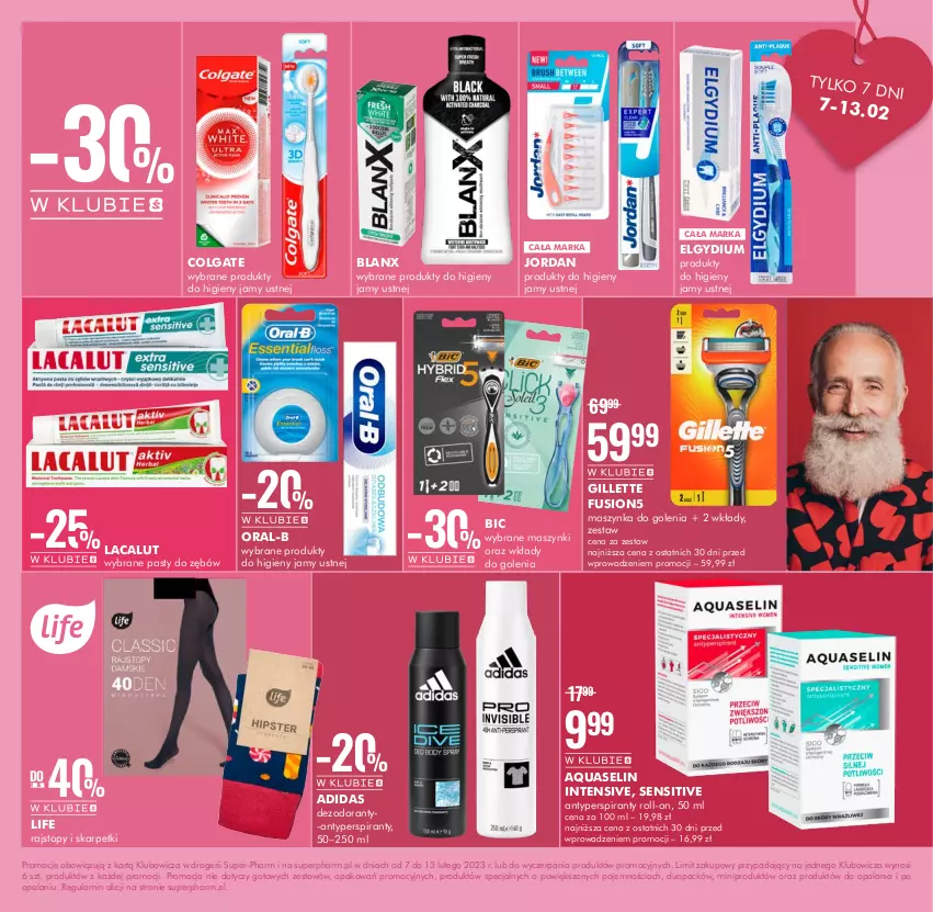 Gazetka promocyjna Super Pharm - Gazetka - ważna 07.02 do 13.02.2023 - strona 9 - produkty: Adidas, Antyperspirant, Aquaselin, BIC, Colgate, Dezodorant, Elgydium, Fusion, Gillette, Karp, Lacalut, LG, Maszynka, Maszynka do golenia, Rajstopy, Skarpetki, Szynka, Top