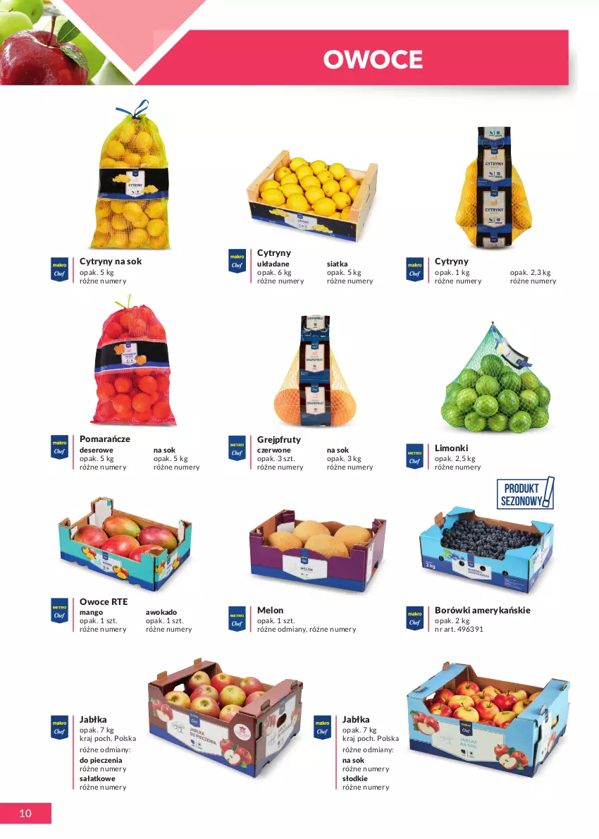 Gazetka promocyjna Makro - [Oferta specjalna] Katalog produktowy 2021 - ważna 01.06 do 31.12.2021 - strona 10 - produkty: Cytryny, Deser, Grejpfrut, Jabłka, Mango, Melon, Owoce, Piec, Pomarańcze, Sałat, Ser, Siatka, Sok