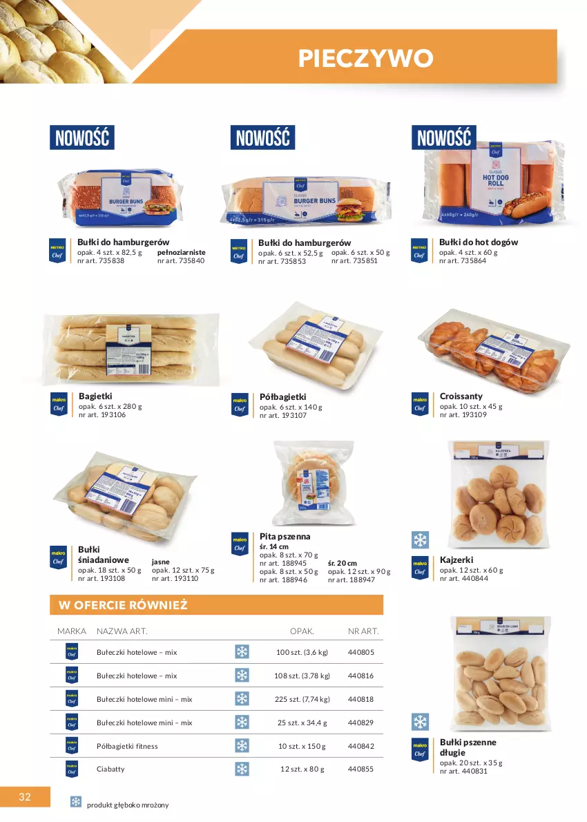 Gazetka promocyjna Makro - [Oferta specjalna] Katalog produktowy 2021 - ważna 01.06 do 31.12.2021 - strona 32 - produkty: Bułeczki, Bułki do hot dogów, Burger, Croissant, Danio, Hamburger, Hot dog, Piec, Pieczywo