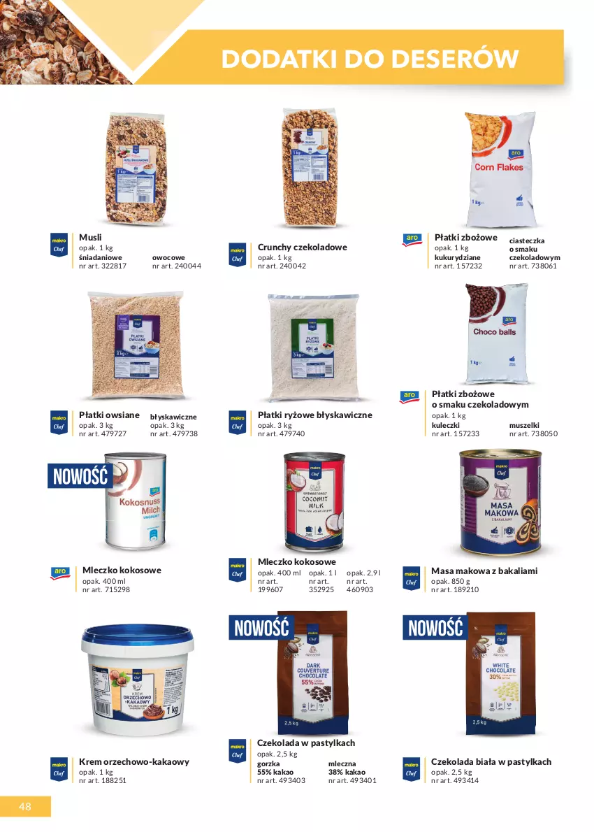 Gazetka promocyjna Makro - [Oferta specjalna] Katalog produktowy 2021 - ważna 01.06 do 31.12.2021 - strona 48 - produkty: Czekolada, Danio, Deser, Kakao, Kokos, Mleczko, Mus, Płatki owsiane, Płatki ryżowe, Ryż, Ser