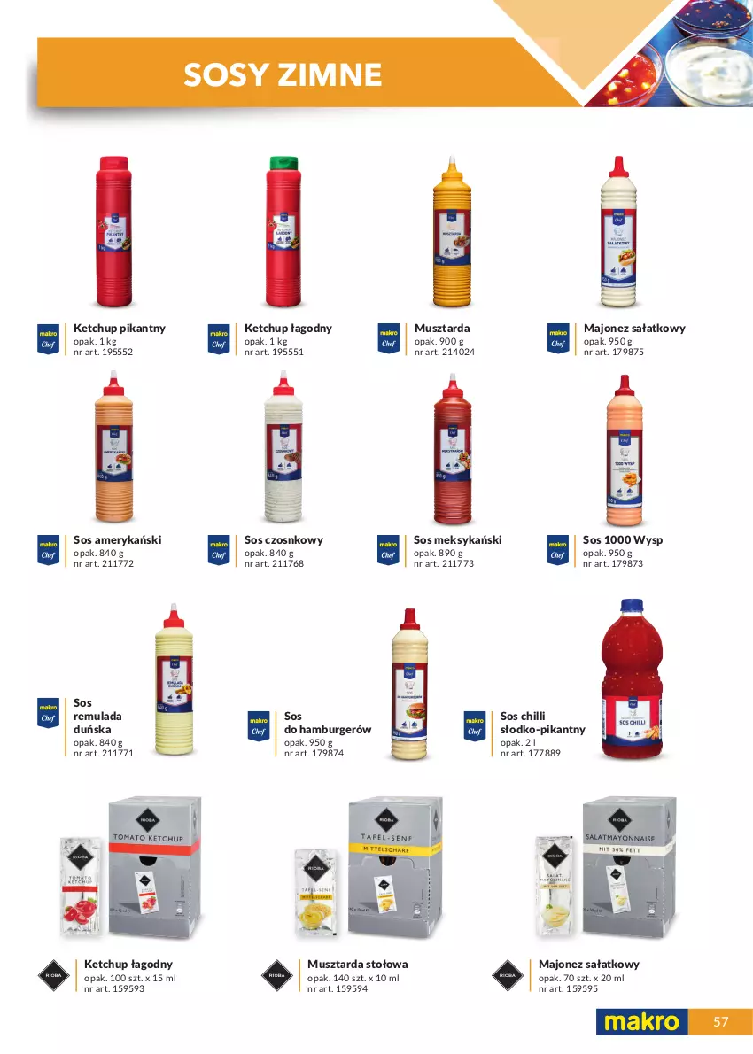 Gazetka promocyjna Makro - [Oferta specjalna] Katalog produktowy 2021 - ważna 01.06 do 31.12.2021 - strona 57 - produkty: Burger, Hamburger, Ketchup, Majonez, Majonez sałatkowy, Mus, Musztarda, Sałat, Sos, Sos chilli, Sos czosnkowy