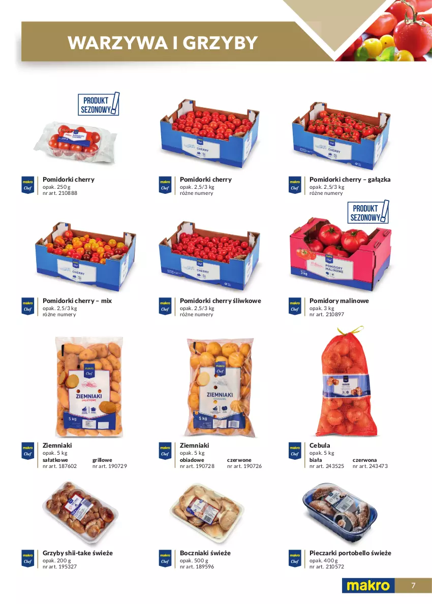 Gazetka promocyjna Makro - [Oferta specjalna] Katalog produktowy 2021 - ważna 01.06 do 31.12.2021 - strona 7 - produkty: Bell, Boczniak, Cebula, Grill, Grzyby, Piec, Pomidorki, Pomidory, Por, Portobello, Sałat, Ziemniaki