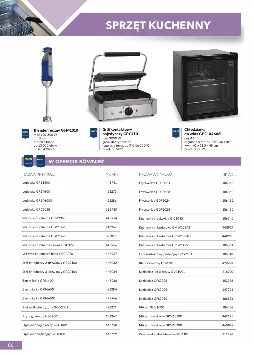 Gazetka promocyjna Makro - [Oferta specjalna] Katalog produktowy 2021 - ważna 01.06 do 31.12.2021 - strona 86 - produkty: Blender, Blender ręczny, Chłodziarka, Drzwi, Fa, Grill, Grill kontaktowy, Kuchenka mikrofalowa, Lodówka, Mikser, Piekarnik, Płyta, Ser, Stół, Witryna, Wyciskarka, Zamrażarka