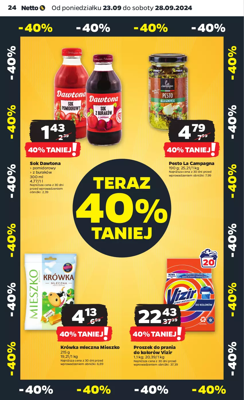 Gazetka promocyjna Netto - Artykuły spożywcze - ważna 07.10 do 12.10.2024 - strona 24 - produkty: Dawtona, Pesto, Proszek do prania, Sok, Tera, Vizir