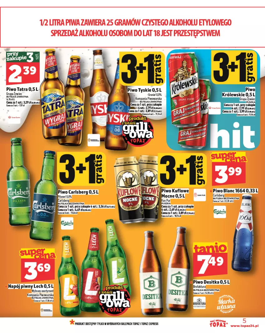 Gazetka promocyjna Topaz - Gazetka - ważna 15.05 do 21.05.2025 - strona 5 - produkty: Carlsberg, Fa, Napój, Piwo, Pur, Top