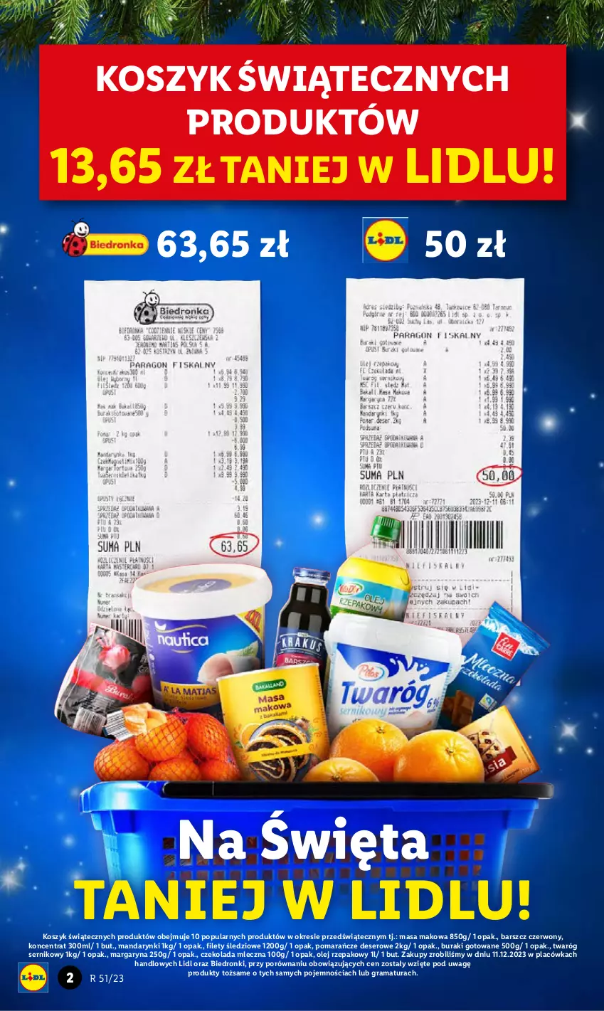 Gazetka promocyjna Lidl - GAZETKA - ważna 18.12 do 20.12.2023 - strona 2 - produkty: Buraki, Czekolada, Czekolada mleczna, Deser, Dron, Gra, Kosz, Mandarynki, Margaryna, Olej, Olej rzepakowy, Pomarańcze, Por, Rama, Ser, Twaróg