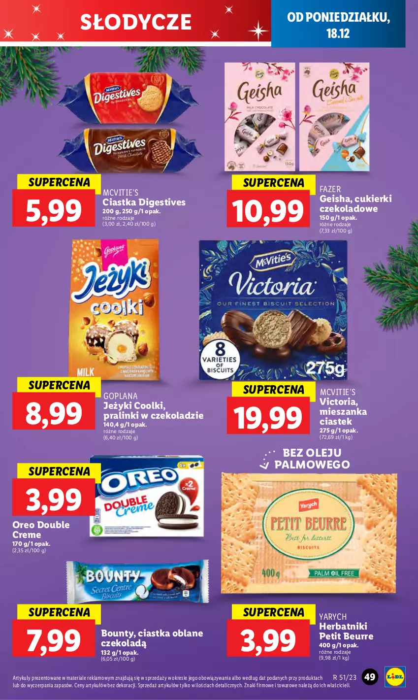 Gazetka promocyjna Lidl - GAZETKA - ważna 18.12 do 20.12.2023 - strona 55 - produkty: Bounty, Ciastka, Cukier, Cukierki, Cukierki czekoladowe, Fa, Goplana, Herbatniki, Herbatniki Petit Beurre, Jeżyki, LANA, Olej, Oreo, Stek