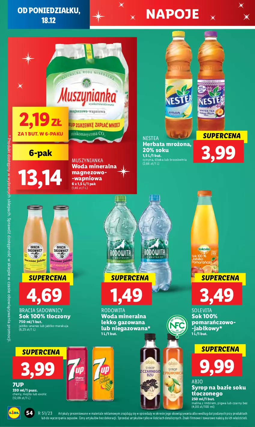 Gazetka promocyjna Lidl - GAZETKA - ważna 18.12 do 20.12.2023 - strona 60 - produkty: 7up, Ananas, Herbata, Imbir, Magnez, Mus, Muszynianka, Napoje, Nestea, Sok, Syrop, Woda, Woda mineralna