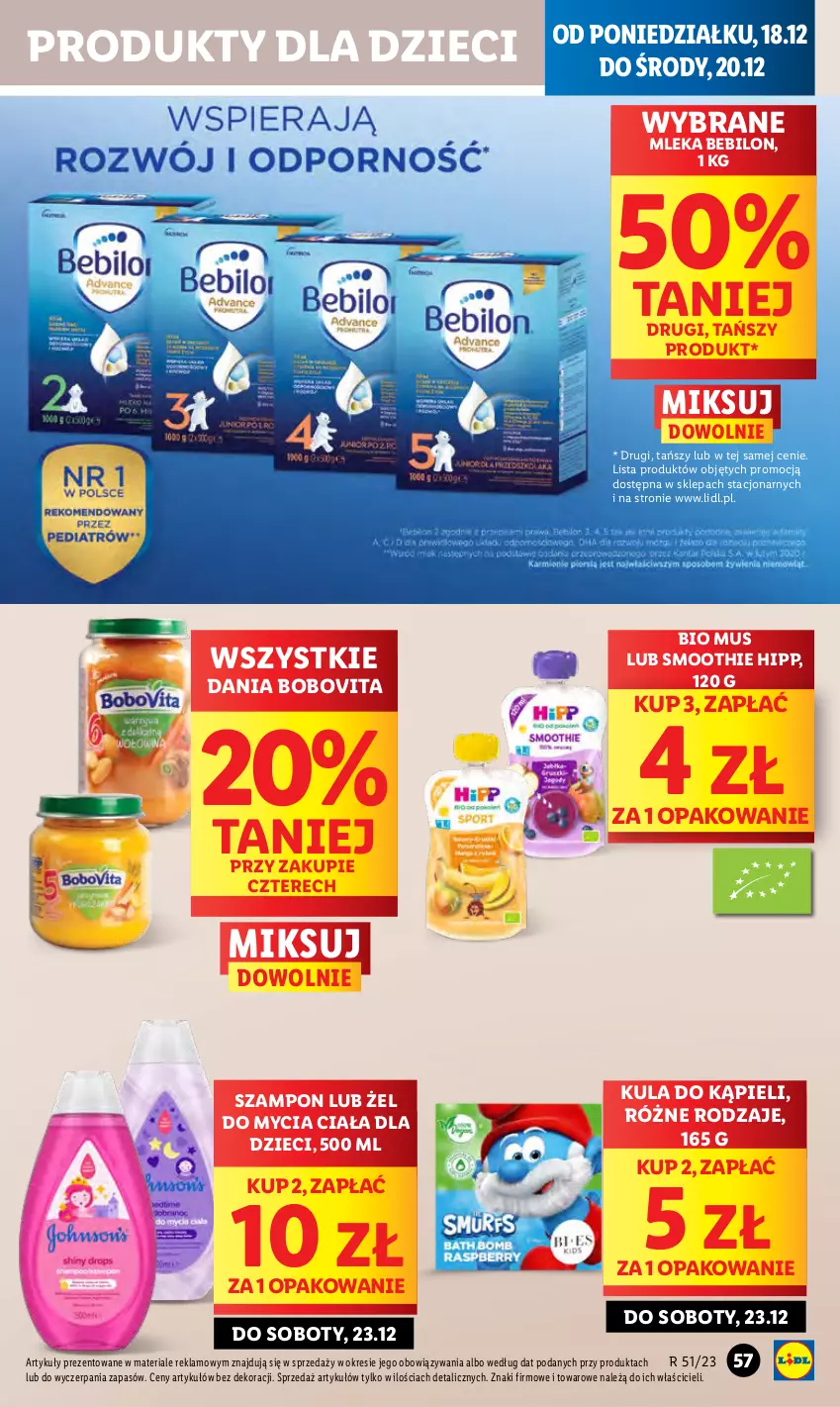 Gazetka promocyjna Lidl - GAZETKA - ważna 18.12 do 20.12.2023 - strona 65 - produkty: BEBILON, BoboVita, Dzieci, HiPP, Kula do kąpieli, Mus, Smoothie, Szampon