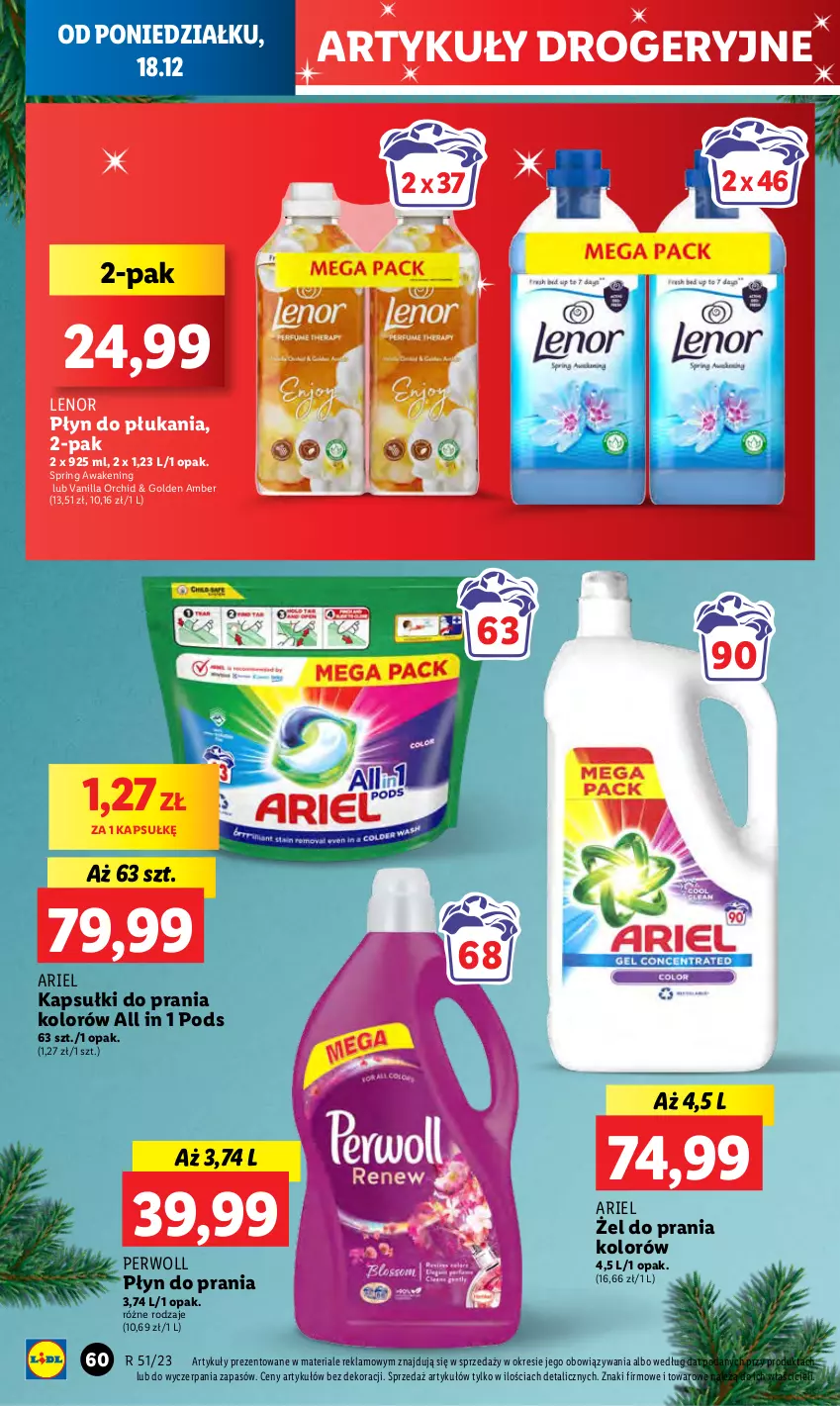 Gazetka promocyjna Lidl - GAZETKA - ważna 18.12 do 20.12.2023 - strona 68 - produkty: Ariel, Kapsułki do prania, Lenor, Perwoll, Płyn do płukania, Płyn do prania