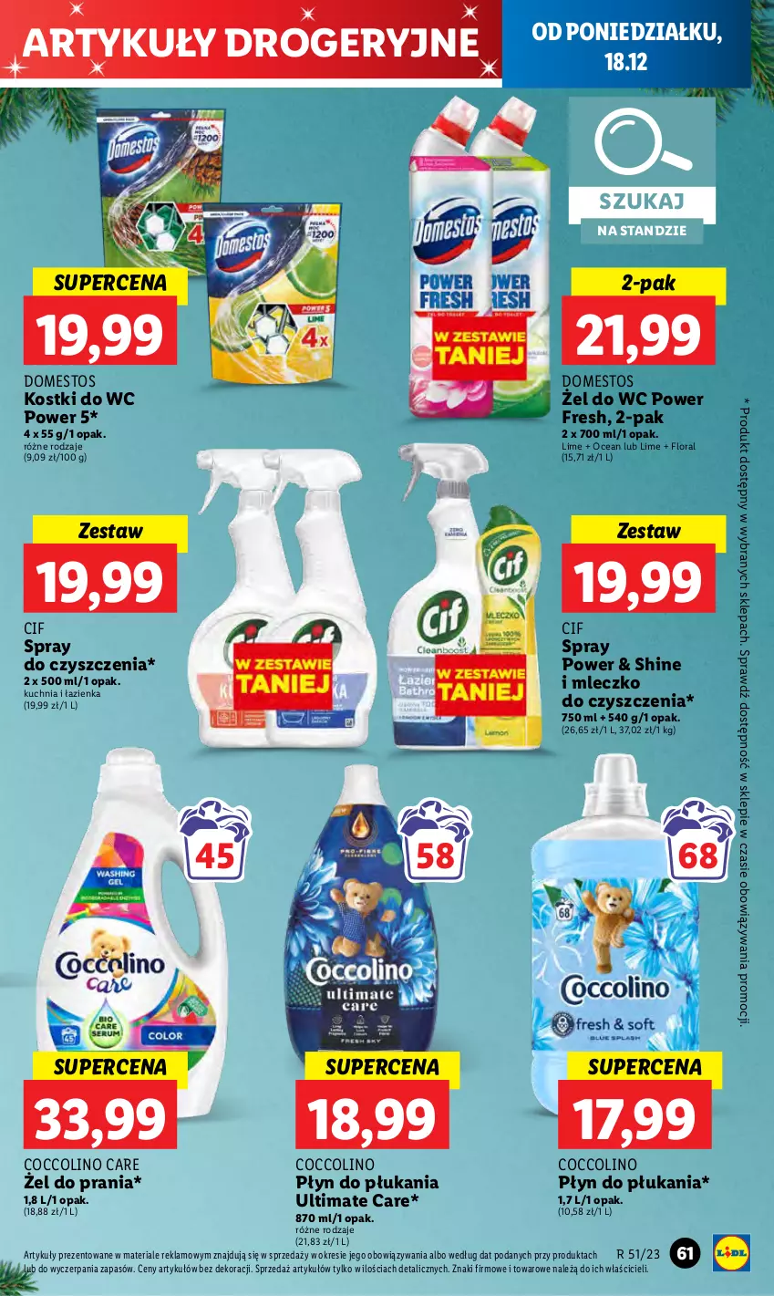 Gazetka promocyjna Lidl - GAZETKA - ważna 18.12 do 20.12.2023 - strona 69 - produkty: Cif, Coccolino, Domestos, Flora, Kuchnia, Mleczko, Płyn do płukania, Spray do czyszczenia