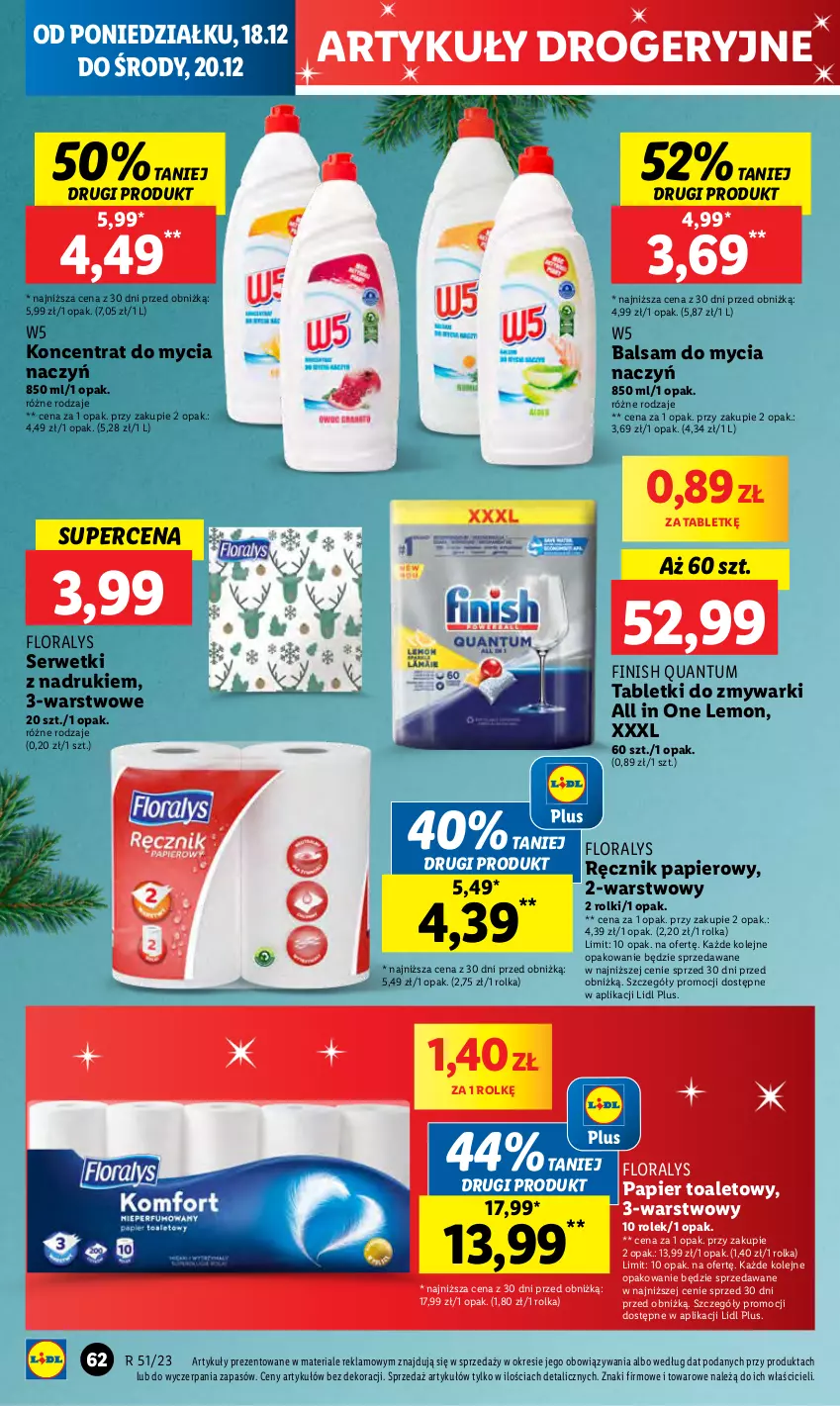 Gazetka promocyjna Lidl - GAZETKA - ważna 18.12 do 20.12.2023 - strona 70 - produkty: Balsam do mycia naczyń, Do mycia naczyń, Finish, Flora, Koncentrat do mycia naczyń, Olej, Papier, Papier toaletowy, Ręcznik, Rolki, Ser, Serwetki, Tablet, Tabletki do zmywarki, Zmywarki