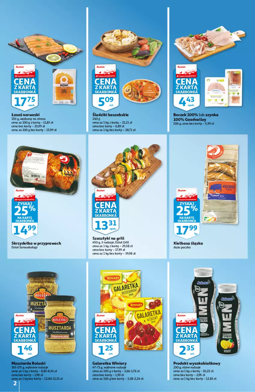 Gazetka promocyjna Auchan - Skarbonka #17 - ważna 28.04 do 04.05.2022 - strona 2 - produkty: Boczek, Gala, Galaretka, Grill, Kiełbasa, Kiełbasa śląska, Kiwi, Mus, Musztarda, Sok, Szynka, Winiary