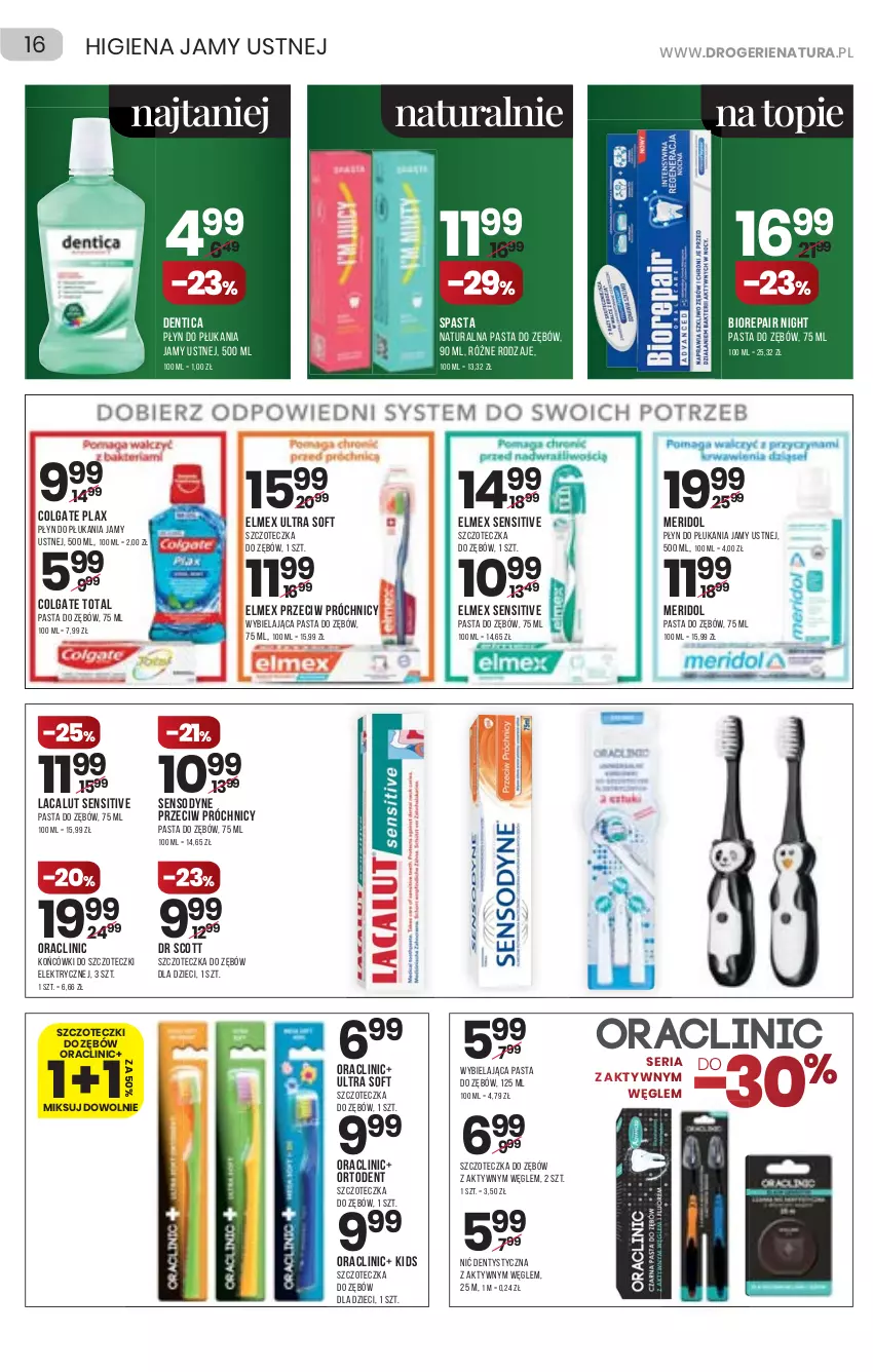 Gazetka promocyjna Drogerie Natura - Gazetka Drogerie Natura - ważna 26.08 do 08.09.2021 - strona 16 - produkty: Biorepair, Clin, Colgate, Colgate Total, Dzieci, Elmex, Końcówki do szczoteczk, Lacalut, LG, Nić dentystyczna, Pasta do zębów, Płyn do płukania, Płyn do płukania jamy ustnej, Sensodyne, Szczoteczka, Szczoteczka do zębów, Top