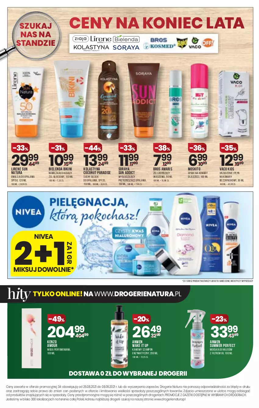 Gazetka promocyjna Drogerie Natura - Gazetka Drogerie Natura - ważna 26.08 do 08.09.2021 - strona 20 - produkty: Bielenda, Bikini, Dzieci, Emulsja, Kenzo, Lirene, Nivea, Olej, Perfum, Szampon, Woda, Woda perfumowana