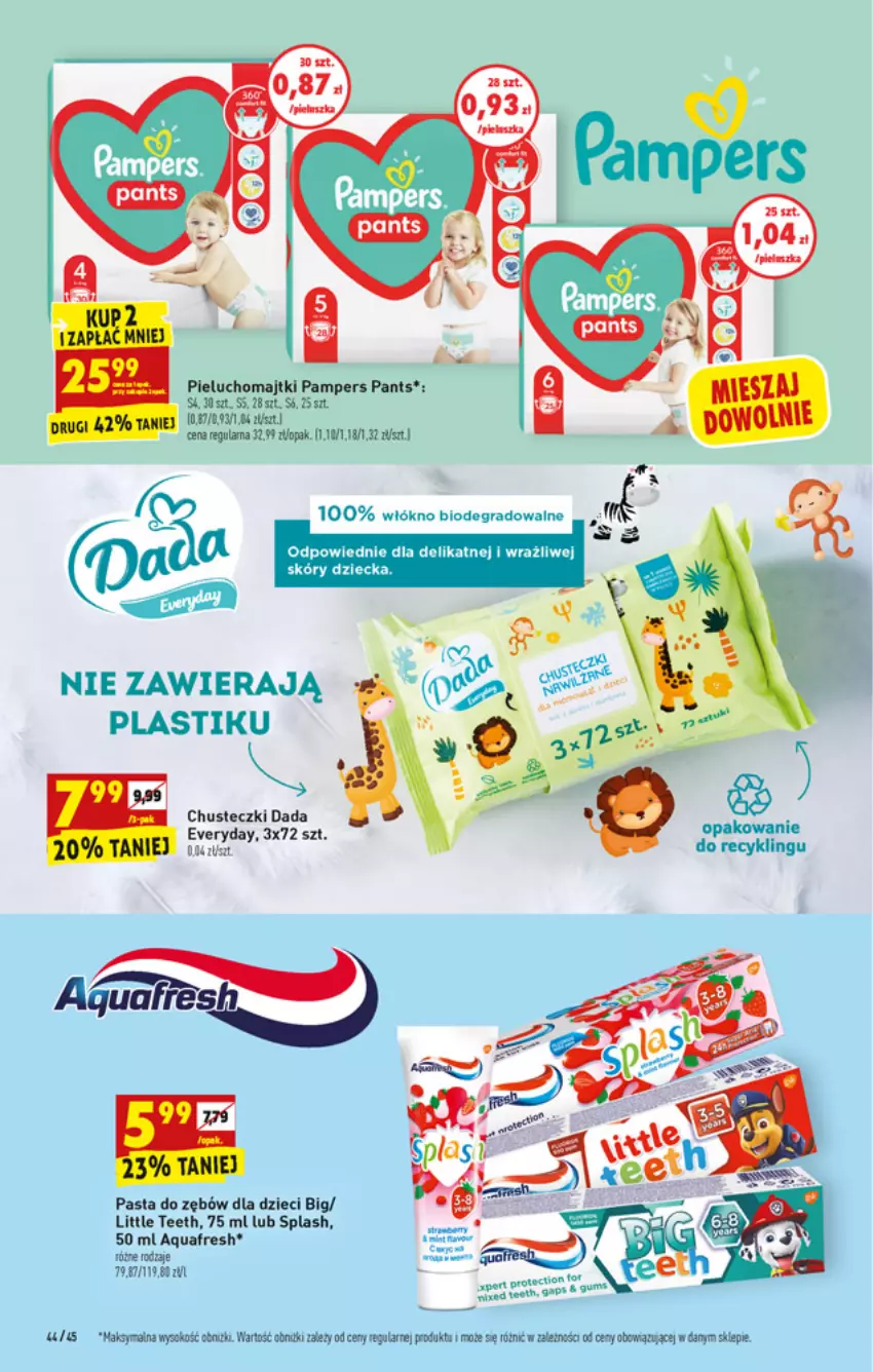 Gazetka promocyjna Biedronka - W tym tygodniu  PK - ważna 02.08 do 07.08.2021 - strona 44 - produkty: Aquafresh, Chusteczki, Dada, Dzieci, Majtki, Pampers, Pasta do zębów, Pieluchomajtki, Sok