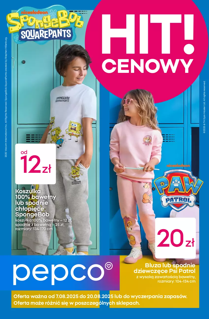 Gazetka promocyjna Pepco - Szkoła Niskich Cen - ważna 07.08 do 20.08.2025 - strona 1 - produkty: Bluza, Kosz, Koszulka, Psi Patrol, Ser, Sok, Spodnie