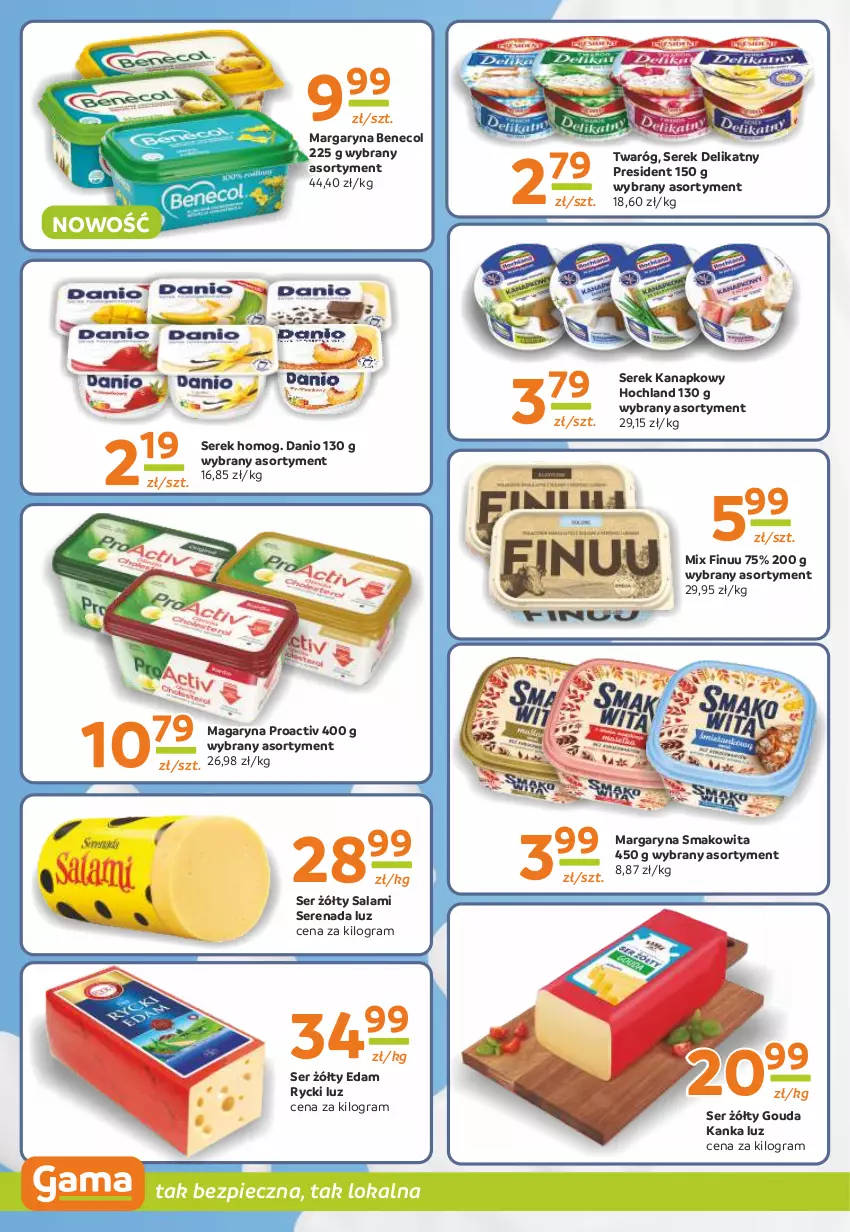 Gazetka promocyjna Gama - Gazetka Gama - ważna 11.04 do 23.04.2024 - strona 6 - produkty: Benecol, Danio, Edam, Finuu, Gouda, Gra, Hochland, Margaryna, Piec, Salami, Ser, Serek, Serek kanapkowy, Smakowita, Twaróg