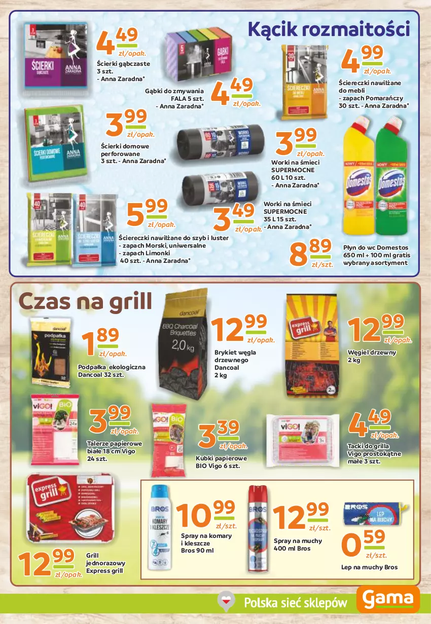 Gazetka promocyjna Gama - Gazetka Gama - ważna 11.04 do 23.04.2024 - strona 9 - produkty: Domestos, Fa, Gra, Grill, Papier, Płyn do wc, Talerz, Węgiel drzewny, Worki na śmiec, Worki na śmieci