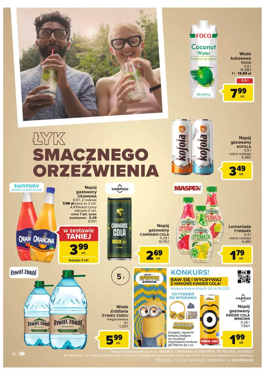 Gazetka promocyjna Carrefour - Gazetka Grillowe klasyki gatunku - ważna 07.06 do 18.06.2022 - strona 14 - produkty: Gin, Gra, Gry, Kinder, Kokos, Kosz, Lemoniada, Napój, Napój gazowany, Tymbark, Woda