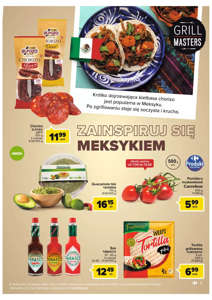 Gazetka promocyjna Carrefour - Gazetka Grillowe klasyki gatunku - ważna 07.06 do 18.06.2022 - strona 5 - produkty: Amol, Grill, Kiełbasa, Pomidory, Sos, Tortilla