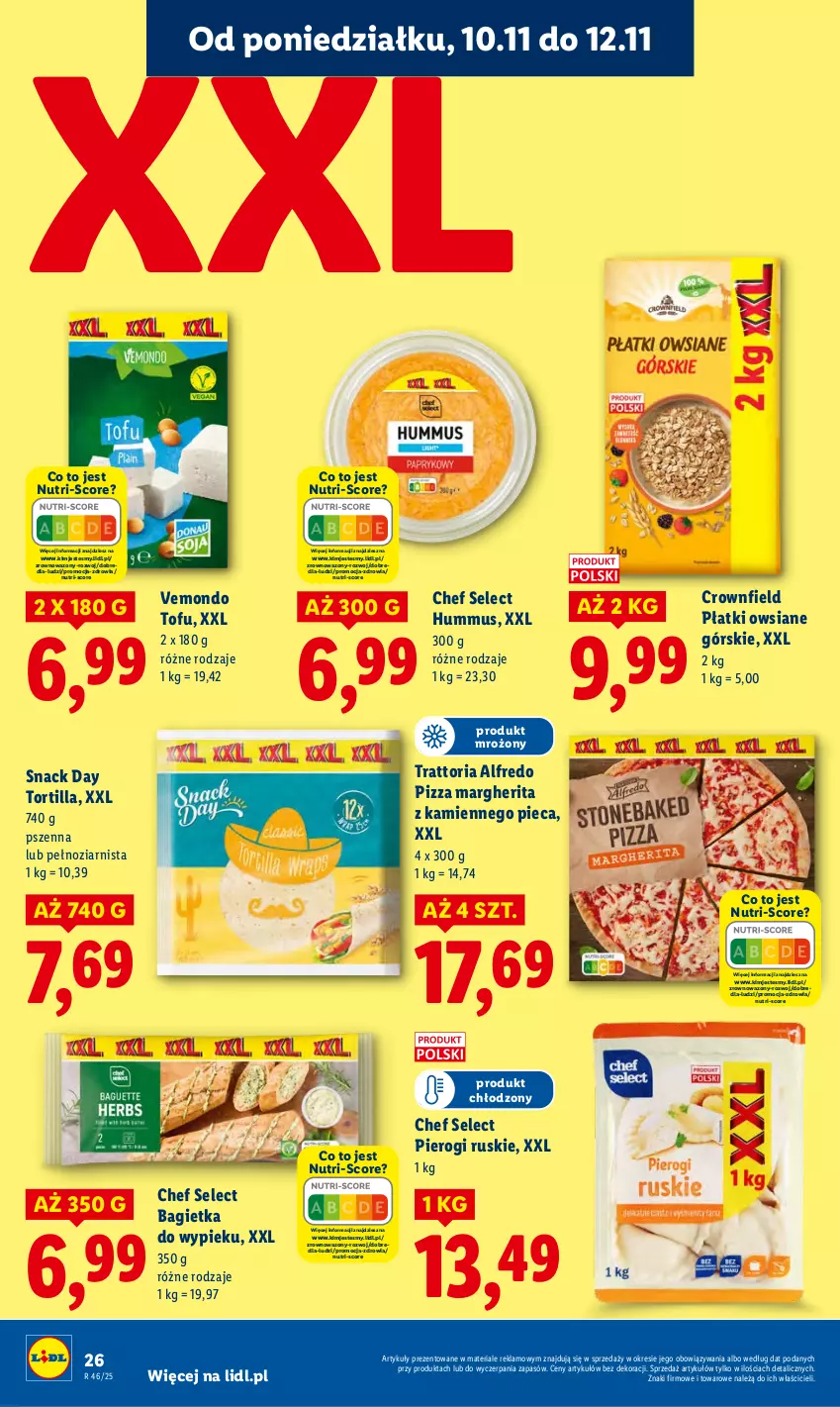 Gazetka promocyjna Lidl - GAZETKA - ważna 10.11 do 12.11.2025 - strona 26 - produkty: Bagietka, Hummus, Mus, Piec, Pierogi, Pizza, Pizza margherita, Płatki owsiane, Tofu, Tortilla, Wazon