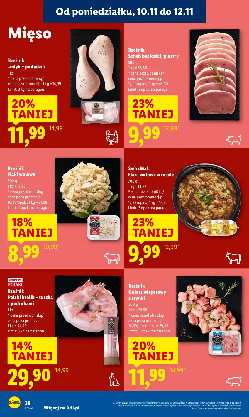 Gazetka promocyjna Lidl - GAZETKA - ważna 10.11 do 12.11.2025 - strona 38 - produkty: Flaki, Flaki wołowe, Królik, Mięso, Schab bez kości, Tusz