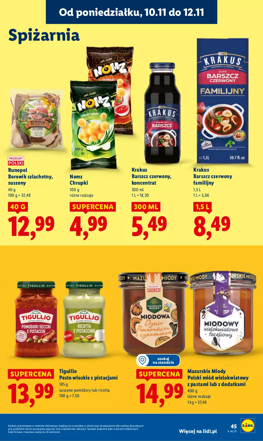 Gazetka promocyjna Lidl - GAZETKA - ważna 10.11 do 12.11.2025 - strona 45 - produkty: Chrupki, Fa, Krakus, Miód, Pesto, Pomidory, Ricotta, Suszone pomidory