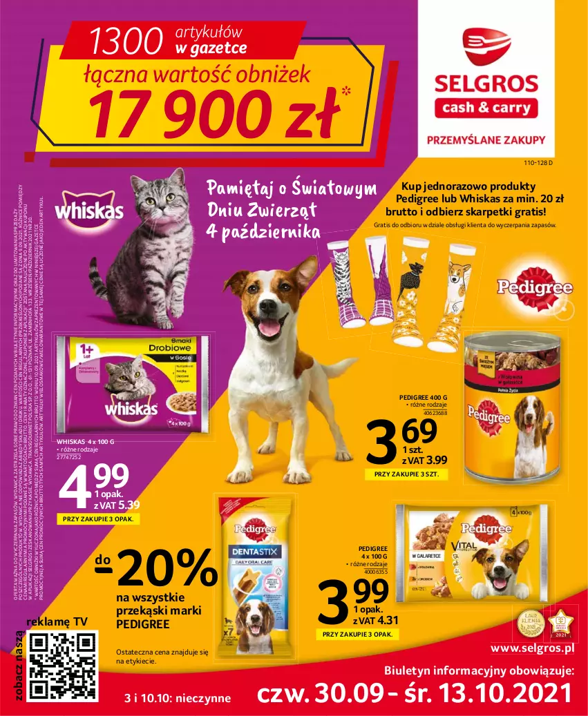 Gazetka promocyjna Selgros - Oferta spożywcza - ważna 30.09 do 13.10.2021 - strona 1 - produkty: Fa, Gra, Karp, LG, Pedigree, Skarpetki, Tran, Whiskas