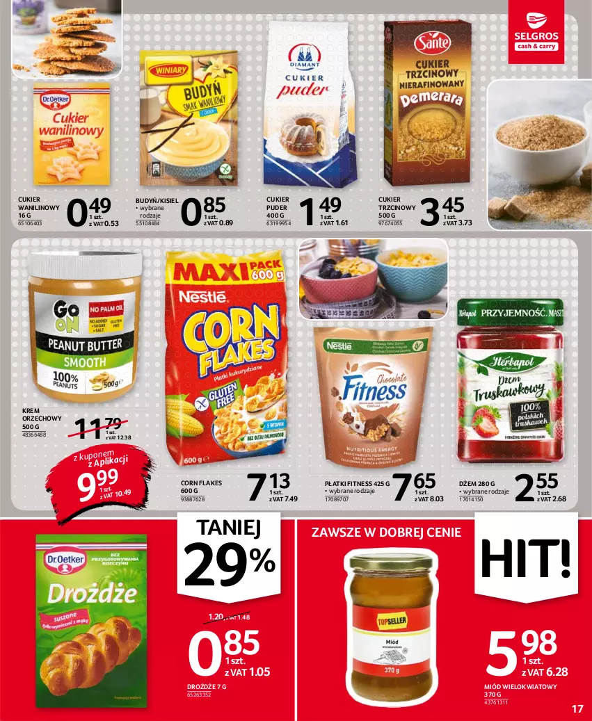 Gazetka promocyjna Selgros - Oferta spożywcza - ważna 30.09 do 13.10.2021 - strona 17 - produkty: Budyń, Corn flakes, Cukier, Cukier puder, Cukier trzcinowy, Cukier wanilinowy, Drożdże, Dżem, Kisiel, Krem orzechowy, Miód, Puder