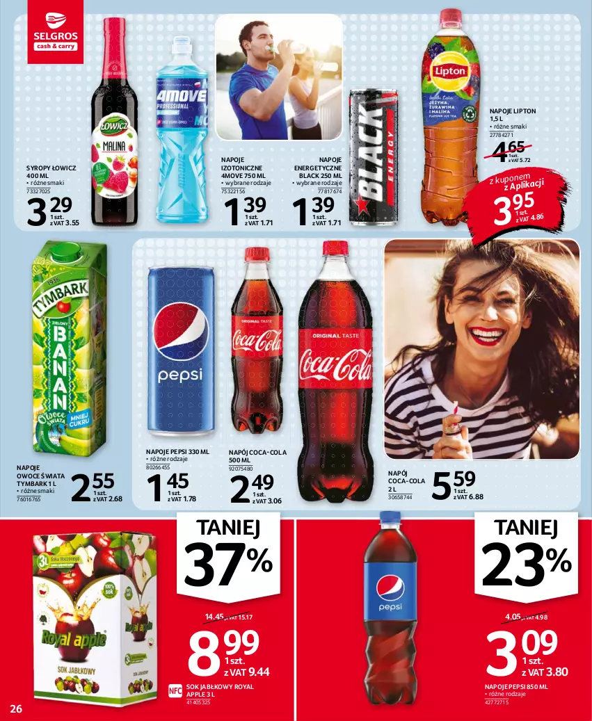 Gazetka promocyjna Selgros - Oferta spożywcza - ważna 30.09 do 13.10.2021 - strona 26 - produkty: Coca-Cola, Lack, Lipton, Napój, Napoje, Owoce, Pepsi, Sok, Sok jabłkowy, Syrop, Syropy, Tymbark