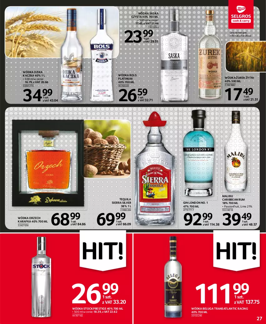 Gazetka promocyjna Selgros - Oferta spożywcza - ważna 30.09 do 13.10.2021 - strona 27 - produkty: Bols, Gin, Kaczka, Karafka, Malibu, Rum, Saska, Stock, Tequila, Tran, Wódka