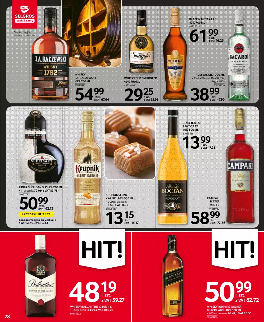 Gazetka promocyjna Selgros - Oferta spożywcza - ważna 30.09 do 13.10.2021 - strona 28 - produkty: Advocaat, Bacardi, Biały Bocian, Brandy, Gra, Johnnie Walker, Krupnik, Lack, Likier, Metaxa, Rum, Whisky