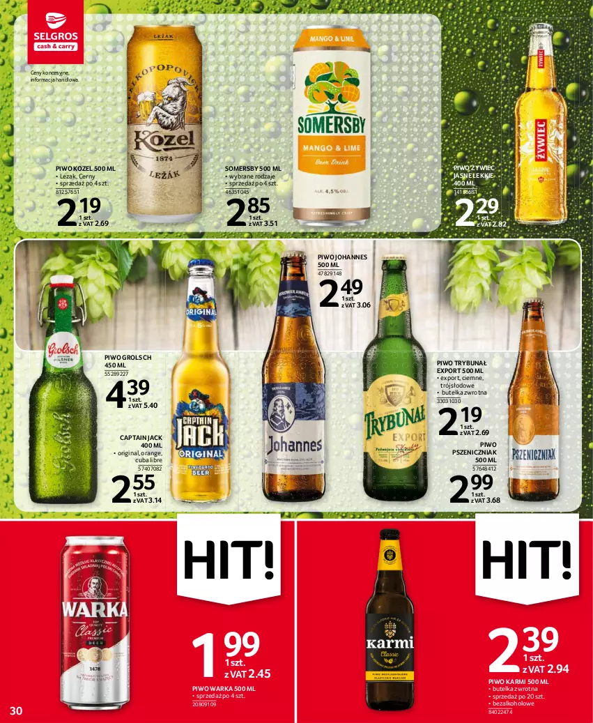 Gazetka promocyjna Selgros - Oferta spożywcza - ważna 30.09 do 13.10.2021 - strona 30 - produkty: Captain Jack, Gin, Karmi, Kozel, Piwo, Por, Somersby, Warka